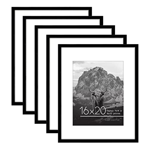 Americanflat 16x20 Picture Frame Set of 5 in Black - Use as 11x14 Picture Frame with Mat or 16x20 Frame Without Mat - Picture Frames Collage Wall Decor with Plexiglass Cover - Gallery W