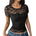 thumbnail image 2 of Aloohaidyvio Womens Crew Neck Lace Slim Fitted Tops Short Sleeve Casual Sexy Summer Cropped T Shirts, 2 of 7