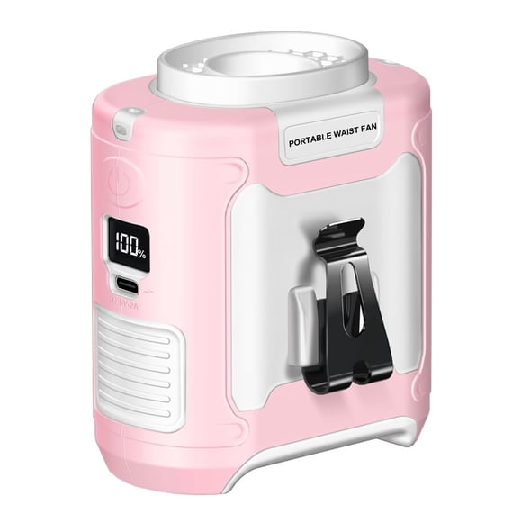 CAZOKASI - Ventilador portátil con clip de cintura de 10000 mAh, ventilador portátil para el cuerpo, potente enfriamiento de hasta 40 h y prevención de golpes de calor (10000 mAh, color rosa blanco)