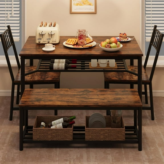 GAOMON Dining Table Set for 4, 47.2" Rectangular Kitchen Table with 2 Chairs & Storage Bench, Space-Saving Dining Set for Small Spaces & Apartments