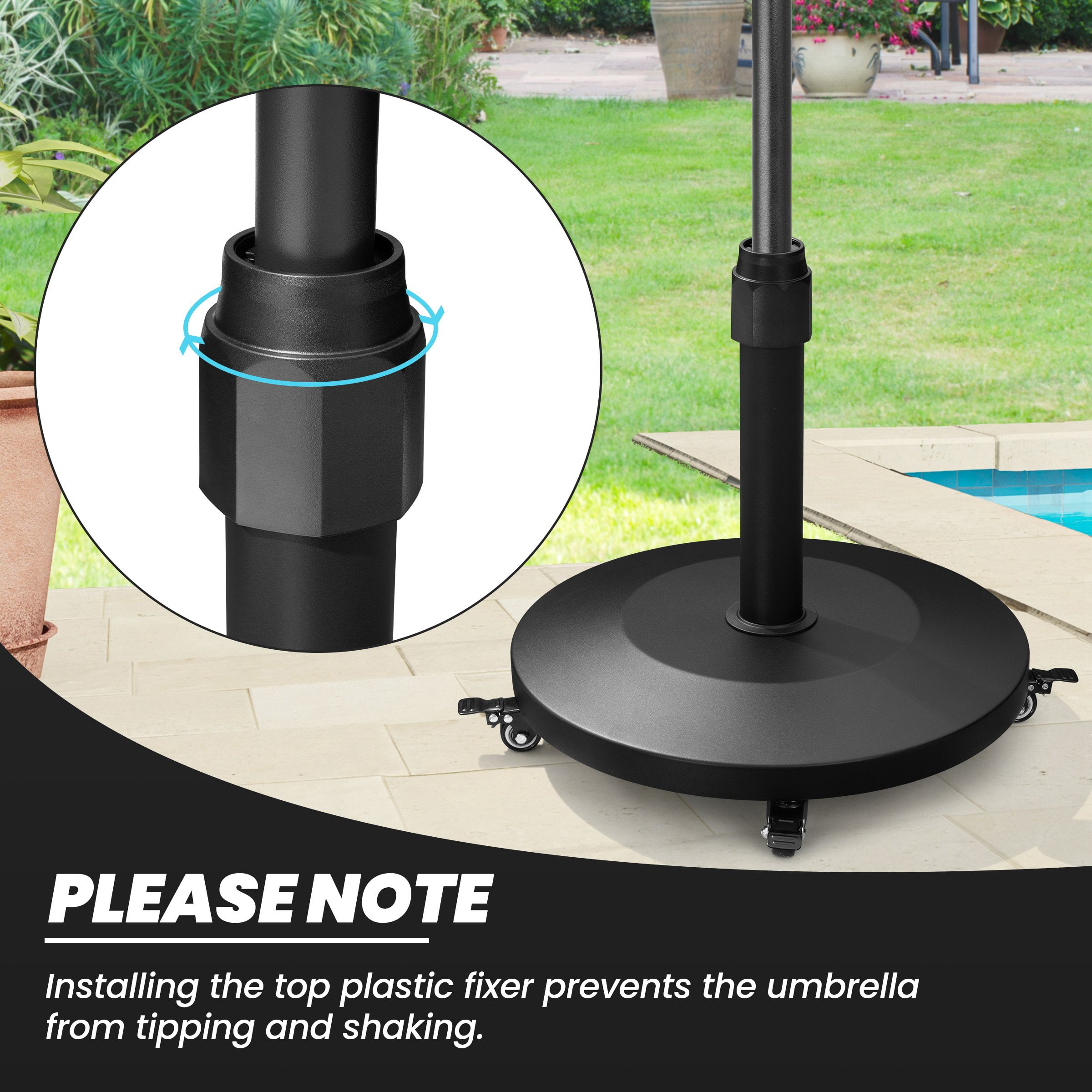 Crestlive Products 55 lbs Round Heavy Duty Concrete Patio Umbrella Base with 4 Wheels, Black