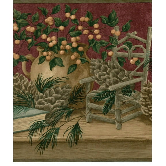 879687 Pinecone Shelf Basket Wallpaper Border b29603