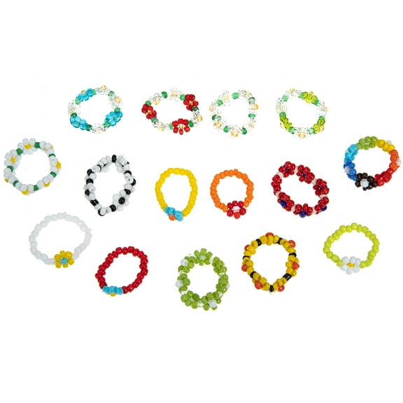 Soimiss 15Pcs Flower Rings Assorted Bead Elastic Design Jewelry for Women