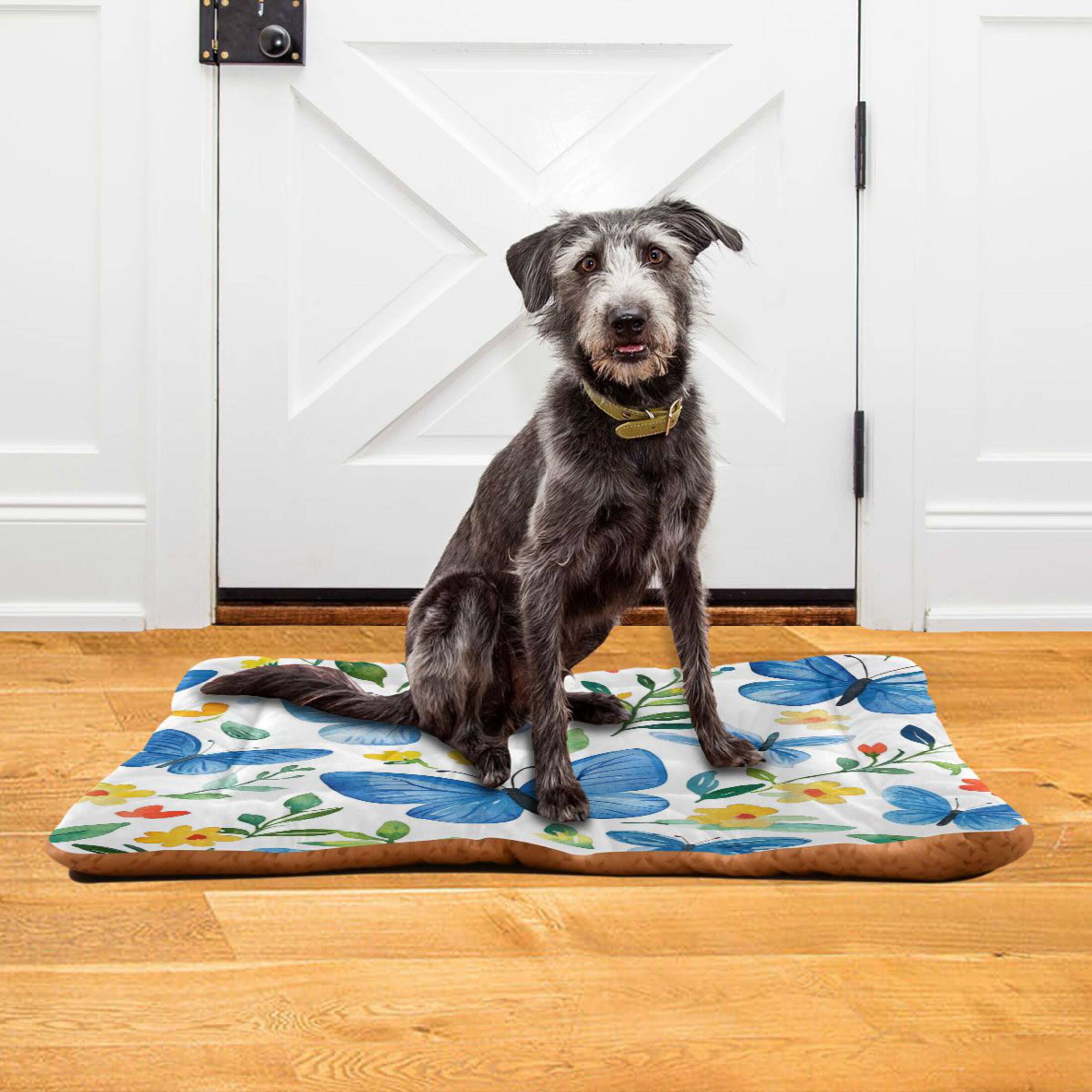 Qxltty Blue Butterfly Ped Pad Wear-resistant and Hard to Bite Through Sleeping Pad for Small Medium Large Dogs Winter Pet Bed 36×24in