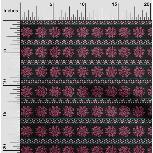 oneOone Polyester Lycra Fabric Floral & Chevron Block Print Sewing Fabric BTY 56 Inch Wide