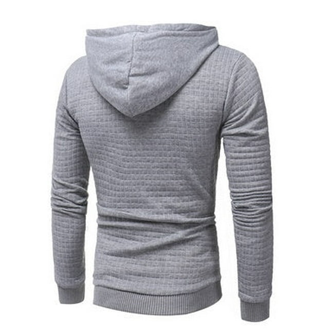 Fo square pattern quilted classic men's casual hoodies men (Grey, 4XL)