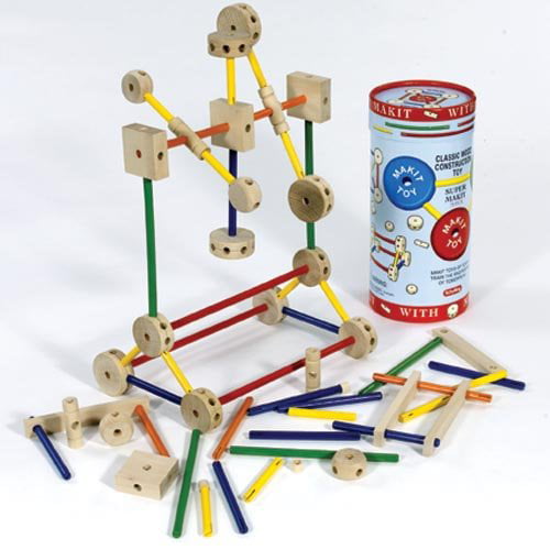MAKIT WOODEN HUB AND SPOKE CONSTRUCTION SET 70 PIECES AGE 3 AND UP 