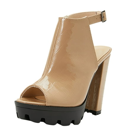 

Sandals For Women Ladies Fashion Peep Toe Causal Shoes Hollow Out Chunky High Heels Sandals Pu Khaki sandals for Women