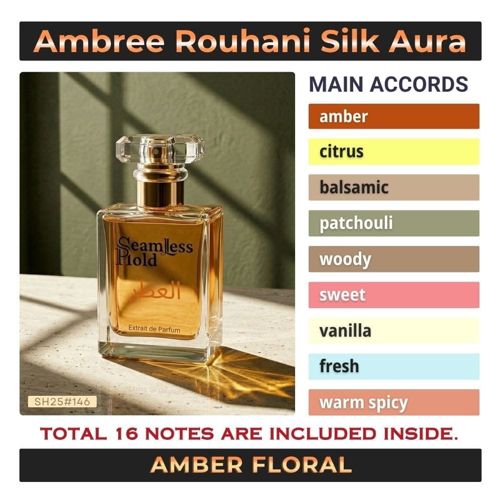 Seamless Hold Ambree Rouhani Silk Aura Amber Rose Patchouli Perfume for Women Parfum | Inspired Luxury Fragrance | Long-Lasting Scent - 1 oz (30 ml)