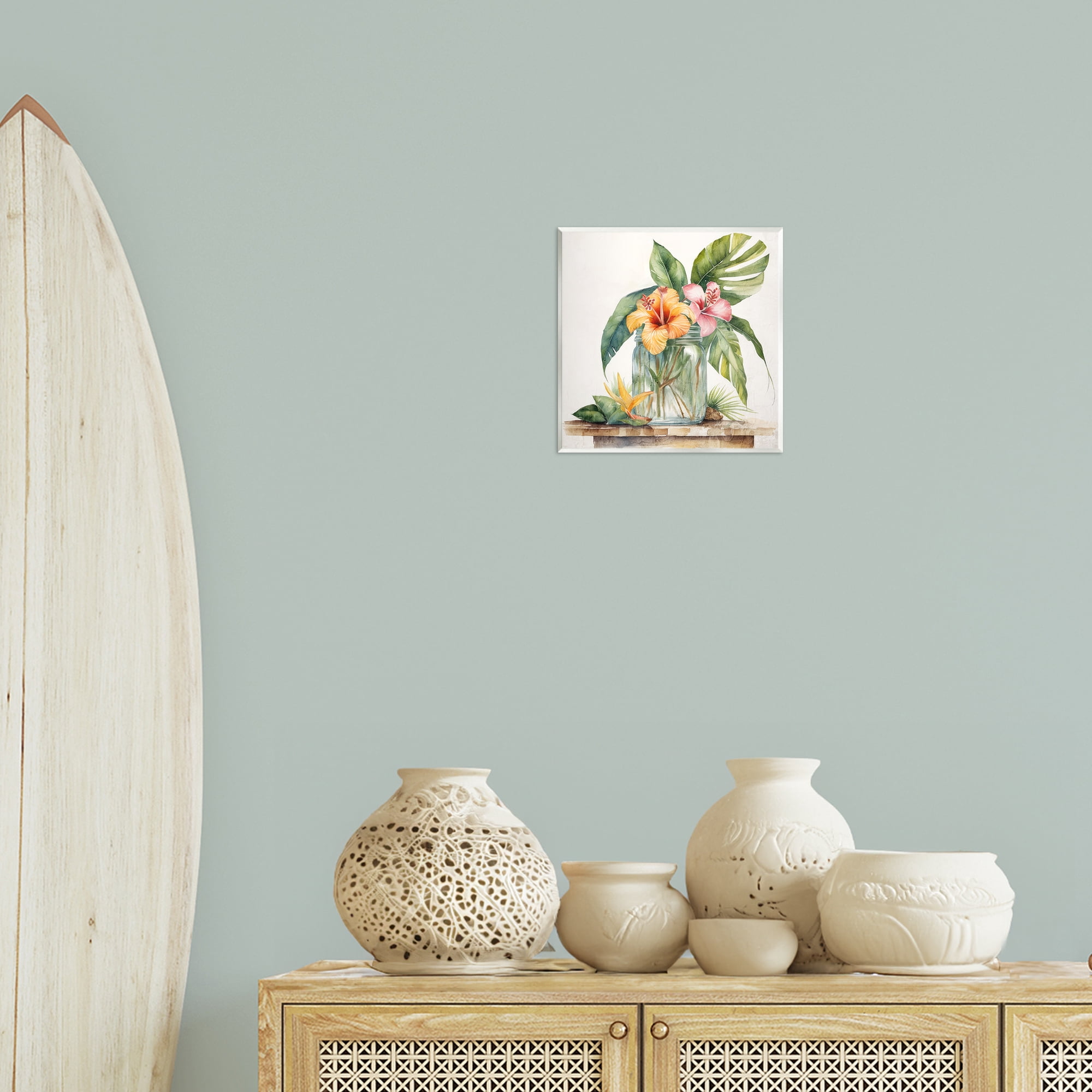 Stupell Industries Tropical Floral Vase Plants & Flowers Painting Unframed Art Print Wall Art, 12 x 12