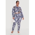 thumbnail image 2 of Women's Plus Size Side Ruched Patterned Zip Front Cropped Jacket, 2 of 5