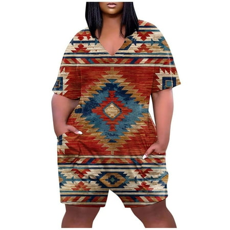 

Jumpsuit for Women Plus Size Floral Camo Printed Short Romper Onesie Summer Casual Loose Jumpsuits with Pockets