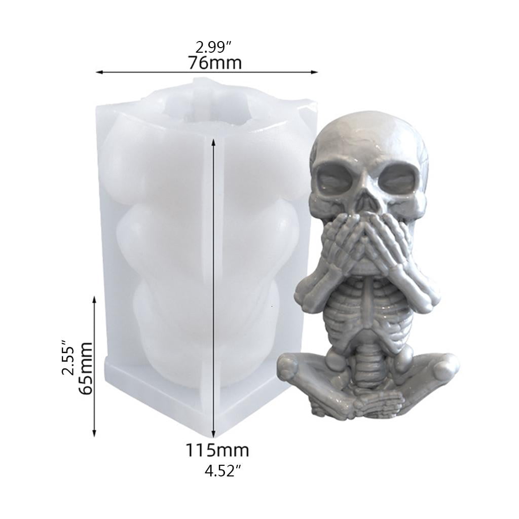 Osdhezcn 3D Skull Candle Epoxy Resin Mold Halloween Funny Skeleton Modeling Aromatherapy Plaster Silicone Mould DIY Crafts Soap Candle Casting Tools