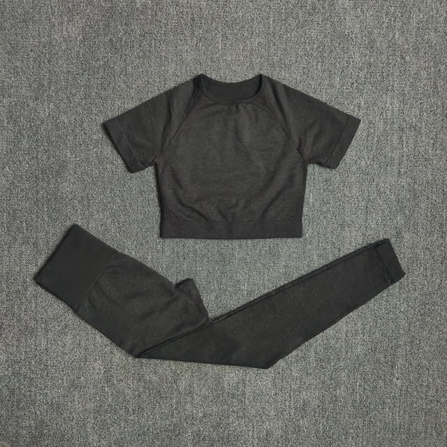 2/3/5 Uds. Conjunto de Yoga sin costuras para mujer, ropa deportiva de entrenamiento, ropa de gimnasio, Top corto de manga larga, mallas de cintura alta, trajes deportivos Tan Jianjun unisex
