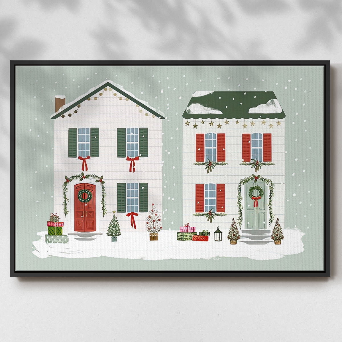 Festive Front Door Collection A - Framed Gallery Wrapped Holiday Canvas - 17 x 25 - Black Frame