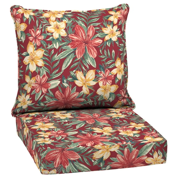 ARDEN Outdoor Deep Seat Cushion Set, 24 x 24, Water Repellant, Fade Resistant, Deep Seat Bottom and Back Cushion for Chair, Sofa, and Couch, Ruby Clarissa