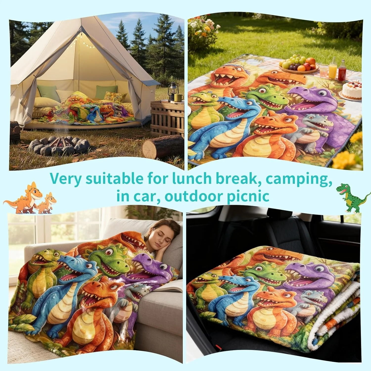 3D Dinosaur Blanket for Boys Girls 3D Dinosaur Throw Dino Blanket for Toddler Boys Kids Cute Smiling Dinosaurs HD Digital Print Flannel Ultra Soft Lightweight All Season