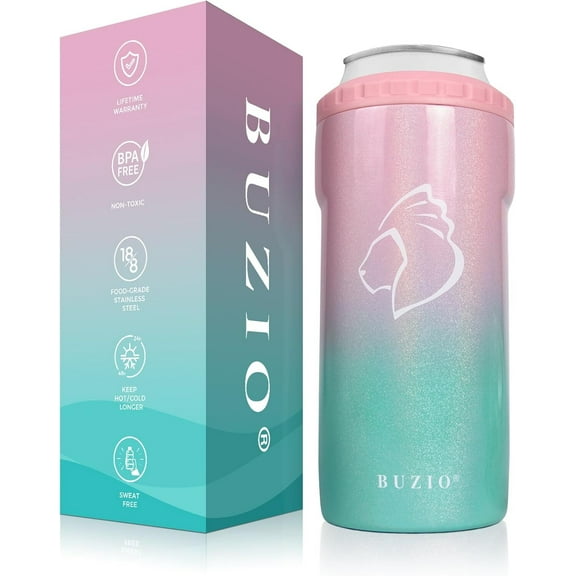 Buzio Skinny Can Cooler - 12oz Vacuum Insulated Stainless Steel Slim Cans Sleeve Drink Sleeve Holder