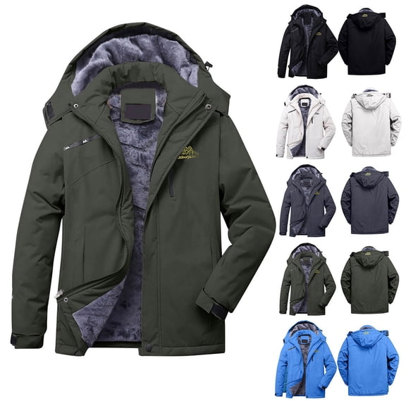 Lovskoo Men's and Women's Rain Jacket Hooded Technical Winter Fleece Lined Casual Waterproof Windbreaker Trendy Outdoor Charging Breathable Thick Mountain Climbing Clothes for Unisex Black