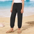 thumbnail image 2 of JAJAHO Girls Jogger Pants Breathable Linen Casual Drawstring Loose Fit Ankle-Tied Pants Summer Beach Vacation Clothes 7-16Y Stylish Trousers, 2 of 7