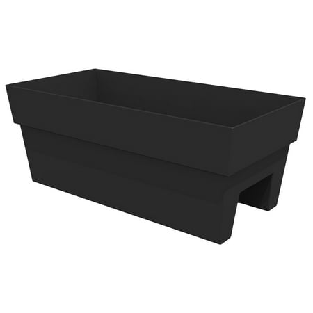 Bloem Finley Deck Rail Rectangle Planter: 24  - Black - Matte Finish  Fits Rail Sizes 3 -6   100% Recycled Plastic Box  For Indoor and Outdoor Use  Gardening  7.5 Gallon Capacity