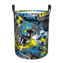 Daiia Goal Time Round Laundry Basket with Handles Thickened Waterproof Circular hamper,Dirty Clothes Storage Basket for Bedroom,Bathroom,College Dorm-Small