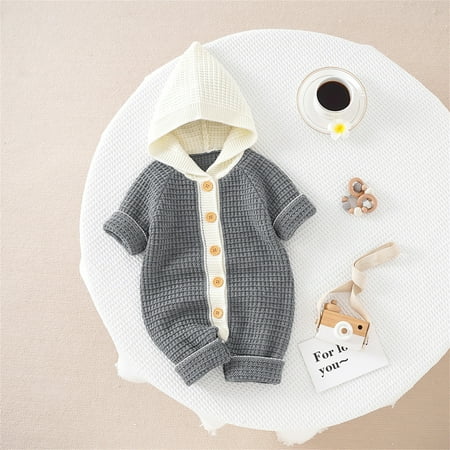 

Hunpta Newborn Infant Boys Girls Patchwork Warm Knitted Sweater Baby Hooded Jumpsuit Romper 1 Piece Outfits Clothes