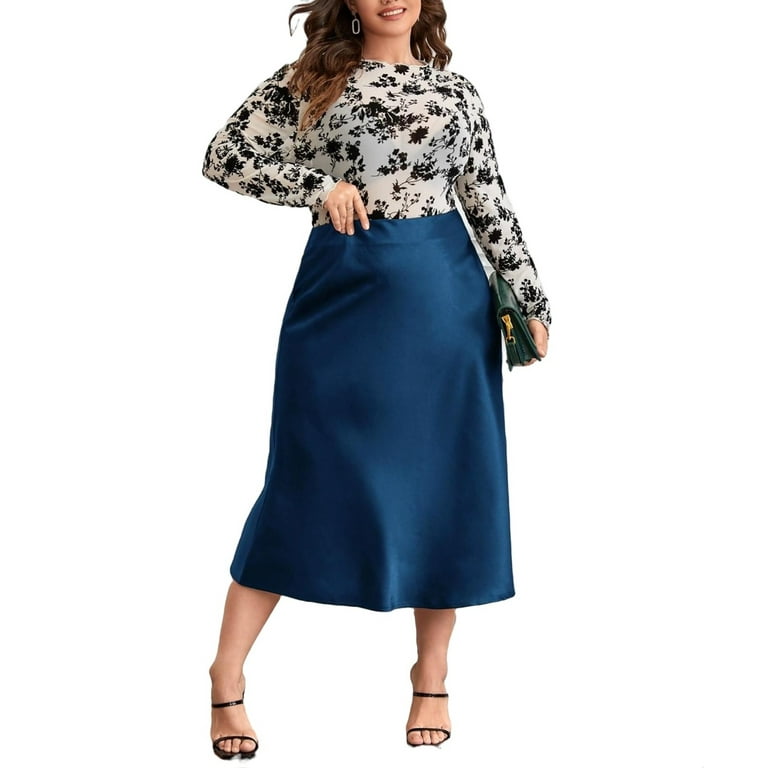Elegant Plain A Line Navy Blue Plus Size Skirts Women s Plus