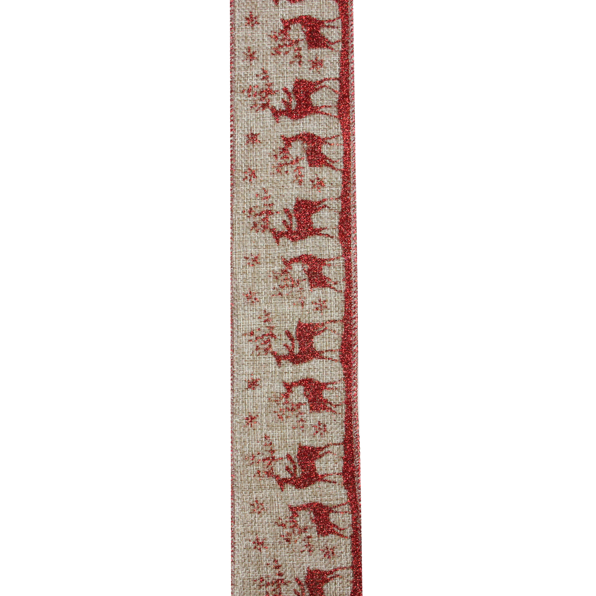Northlight Pack of 12 Red and Brown Burlap Reindeer Wired Christmas Craft Ribbon Spools - 2.5" x 120