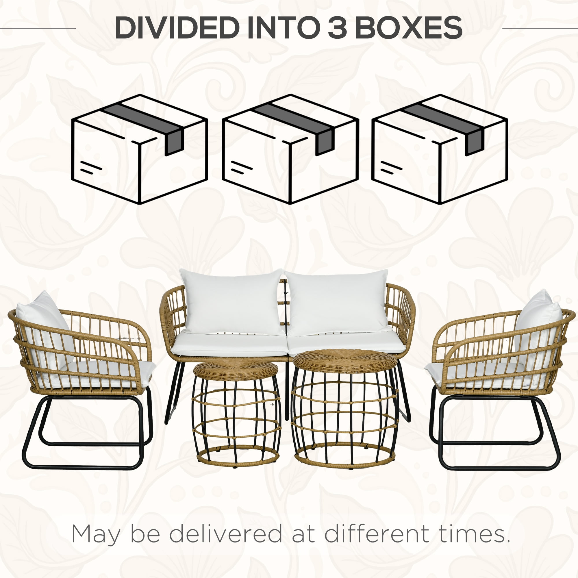 Outsunny 5 Piece PE Rattan Outdoor Furniture Set w/ Stacking Tables, White