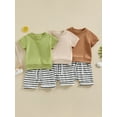 thumbnail image 3 of Suealasg Toddler Baby Boys Summer Clothes 6M 1T 2T 3T Short Sleeve Round Neck T-Shirts Tops Elastic Waist Striped Shorts Sets 2Pcs Infant Boys Casual Beach Vacation Outfits, 3 of 9