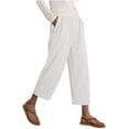 thumbnail image 5 of LEKWK Linen Crop Pants for Women Elastic Waist Casual Wide Leg Pants Loose Fit Solid Comfy Palazzo Bottoms with Pockets Fashion Beach Vacation Outfits, 5 of 7