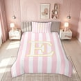 thumbnail image 2 of meiyoeat Pink White Stripe Gold E Initial Twin Duvet Cover, Classic Monogram Initial Twin Bedding for Boys Girls, Pink Reversible, 2-Piece, 1 Duvet Cover and 1 Pillowcase, 2 of 6