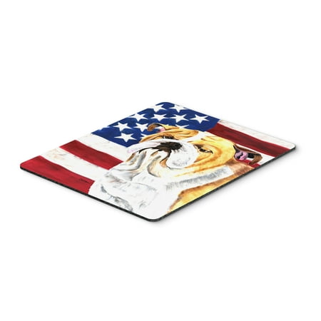 USA American Flag with Bulldog English Mouse Pad, Hot Pad or Trivet
