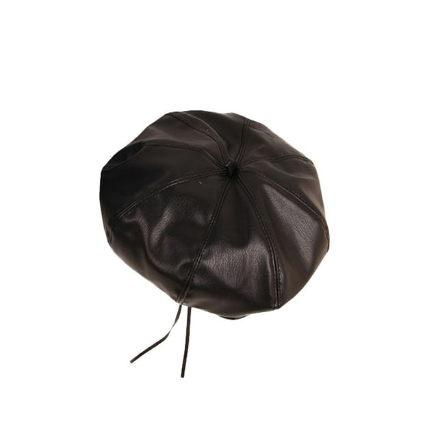 FOCUSNORM Children Baby Beret Hat Girl Boy Leather Drawstrings Solid Octagonal Hat