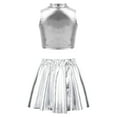 thumbnail image 2 of TiaoBug Girls Jazz Hip Hop Dancewear Shiny Metallic Crop Tops Pleated Skirt Set Silver-A 12, 2 of 7