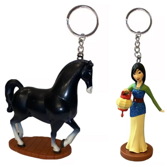 Princess Mulan & Khan Horse Key Ring Keychain Figure Charm Dangler Ornament Pvc New