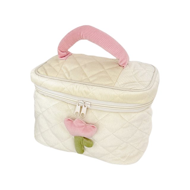 Large Velvet Makeup Storage Bag with Handheld Strap - Spacious Travel Organizer for Cosmetics & Accessories
