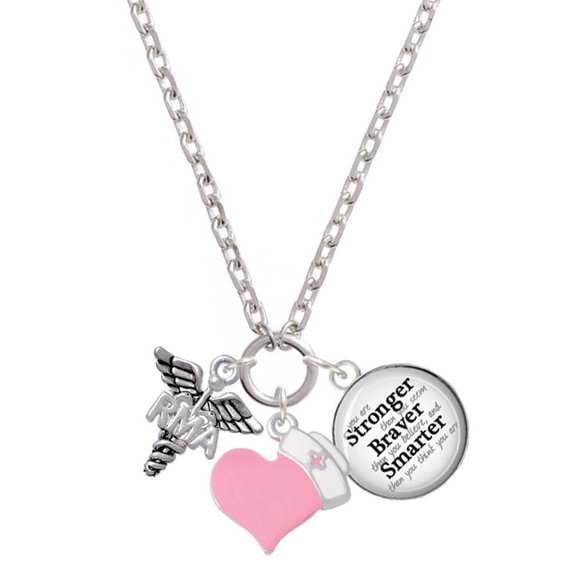 Delight Jewelry Silvertone Caduceus - RMA - Light Pink Heart Nurse Strong Zoe Necklace