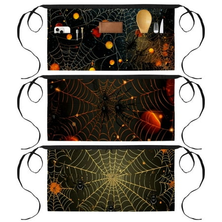 

Halloween Spider Web Garden Apron with 3 Pockets Printed Design - Work Apron for Gardening and Outdoors