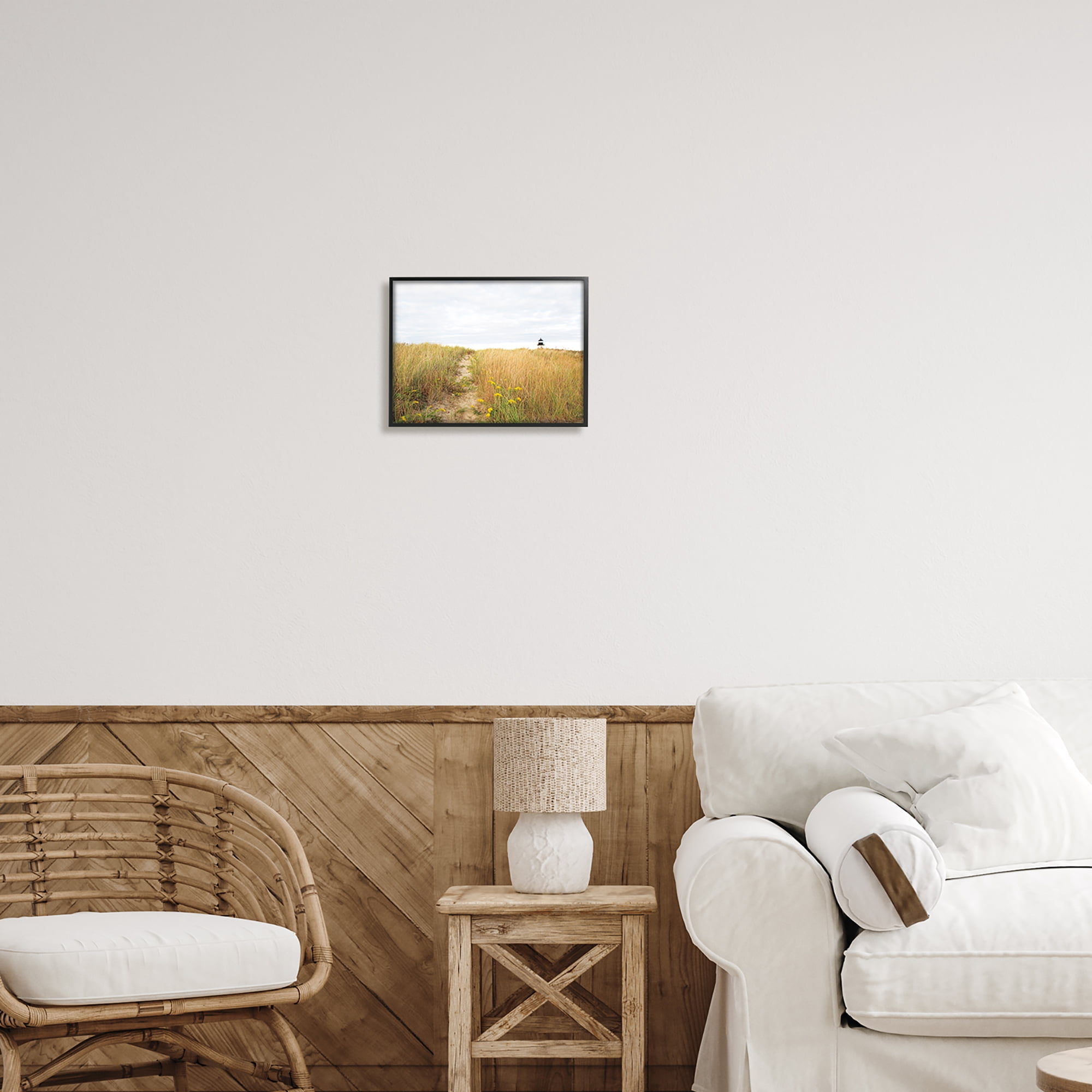 Stupell Industries Lighthouse Grassland Scenery Nature Photography Black Framed Art Print Wall Art, 14 x 11
