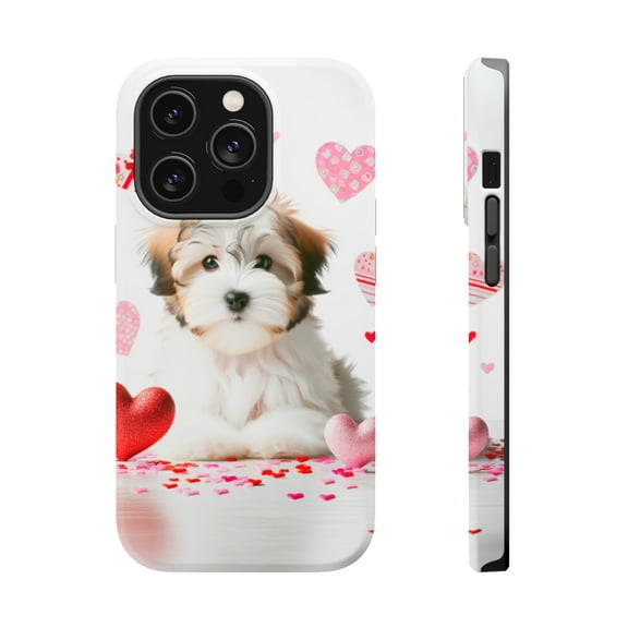 DistinctInk Tough Case for Apple iPhone 15 Pro MAX (6.7" Screen), Compatible with MagSafe Charging - Valentine's Day Dandie Dinmont Terrier Puppy