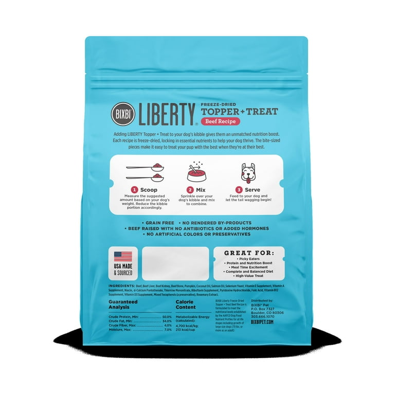 BIXBI Liberty Freeze Dried Dog Food Topper Dog Treat Made With Real Free Range Chicken 4.5 Oz