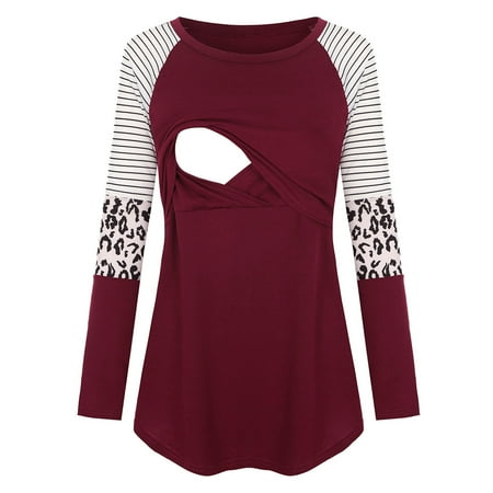 

Uerlsty Women Maternity Breastfeeding Shirt Pregnancy Nursing Long Sleeve Blouse Tops