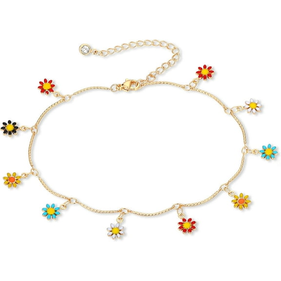 Gold Ankle Bracelets for Women 14K Gold Plated Anklet for Women Daisy Moon Star Evil Eye Anklet Boho Beach Foot Chain Adjustable Dainty Foot Jewelry
