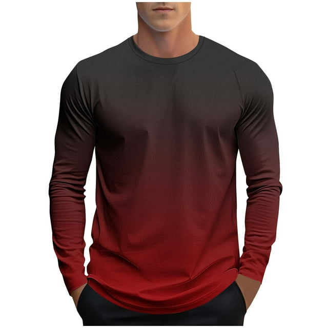 HAiming Mens Long Sleeve Shirts Casual Gradient Color Block Pullover Tee Fall Fashion Athletic Sweatshirts
