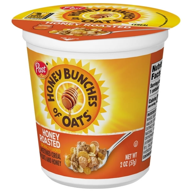 Post Honey Bunches of Oats Honey Roasted Breakfast Cereal, Ready-to-Eat, Crunchy, 2 oz Cereal Cup (Pack of 6)