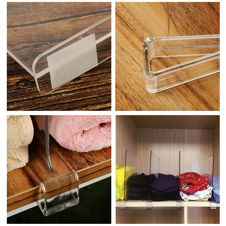 Hmdivor Clear Acrylic Shelf Dividers, Closets Shelf and Closet Separator  for Organization in Bedroom, Kitchen and Office Shelves (6 Pack) 