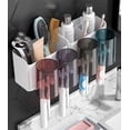 thumbnail image 2 of Soporte para cepillos de dientes, soporte para cepillos de dientes sin perforaciones, soporte adhesivo para cepillos de dientes, estante de almacenamiento multifunción para baño con 4 tazas + 8 ranur, 2 of 5