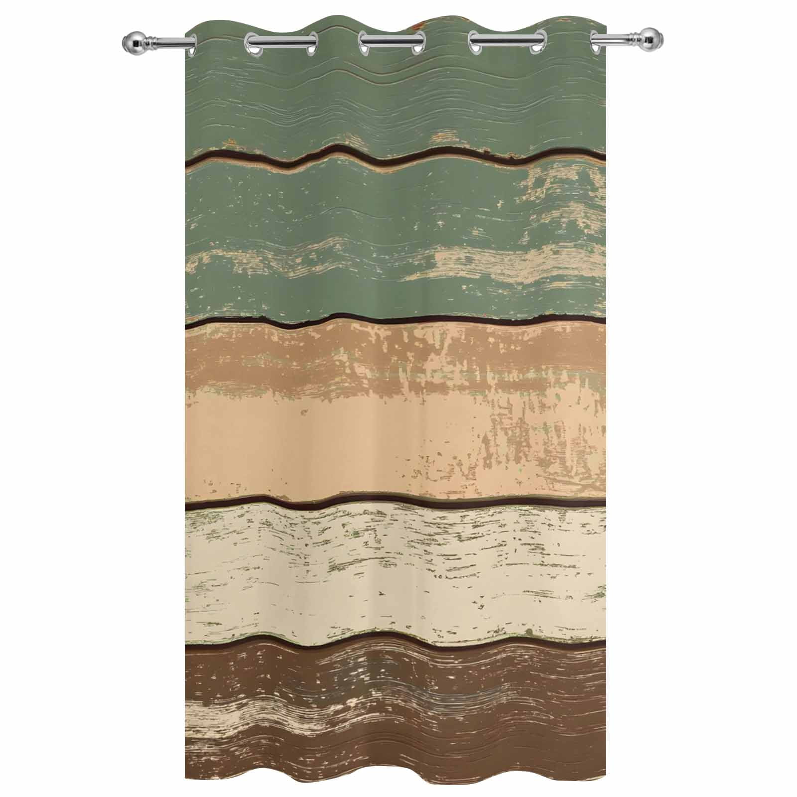 Outdoor Curtains for Patio Waterproof, Green Brown Farmhouse Windproof Pravicy Outside Porch Blackout Curtain, Vintage Wooden Sun Blocking Grommets Curtains for Cabana Gazebo 54"x108"
